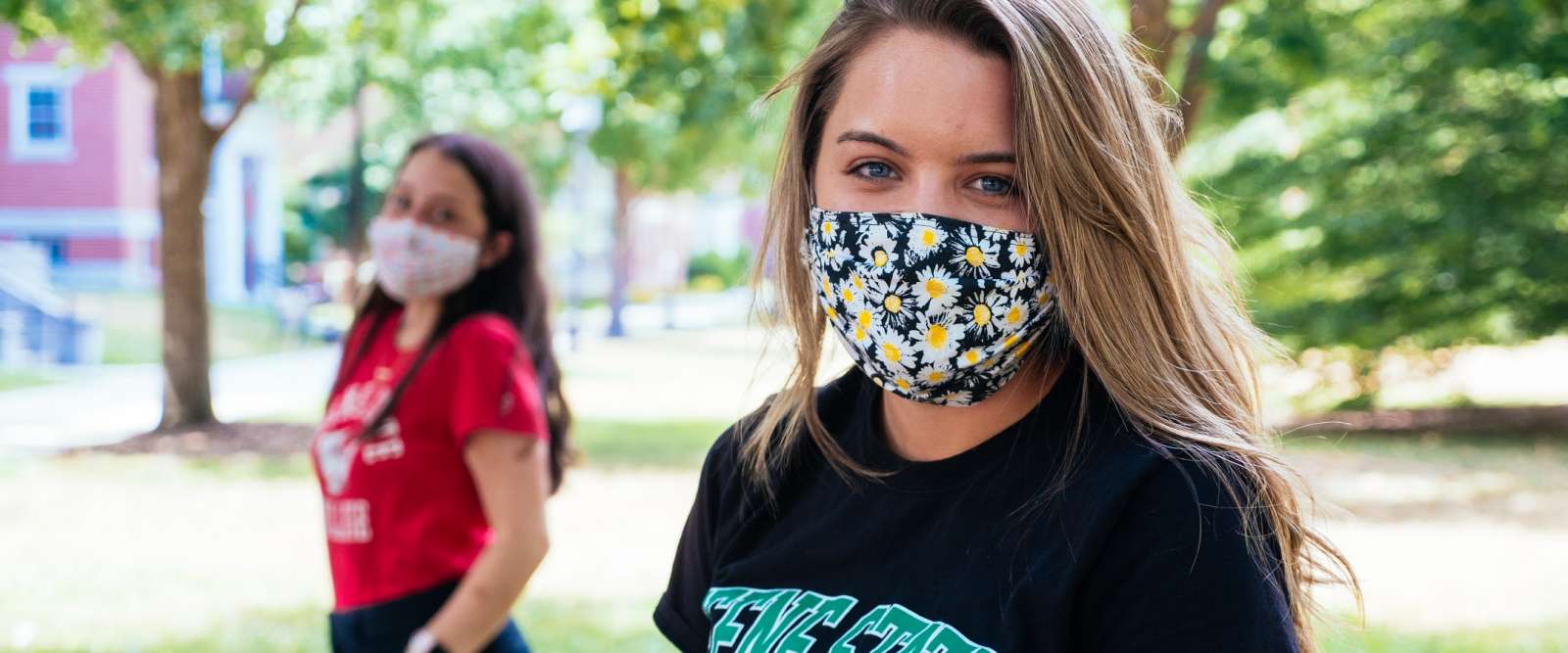 Students with Masks on Fiske Quad